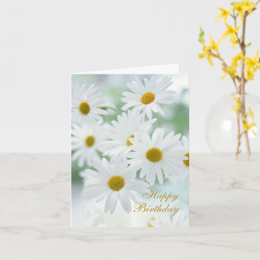 Witte daisy bloemen vrolijk Verjaardag Kaart (Gele Bloem)