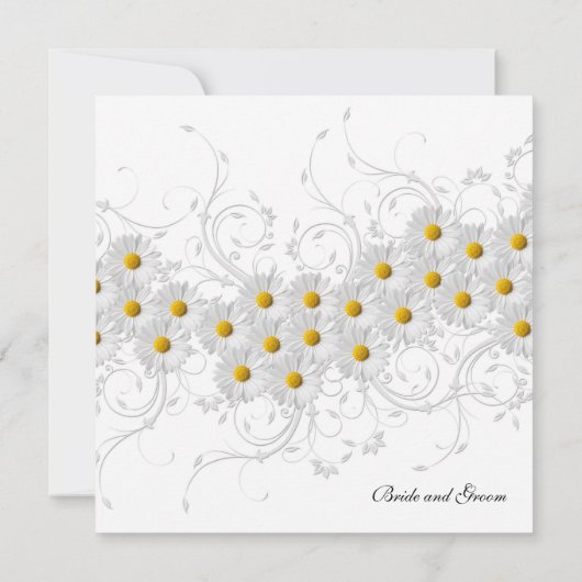 Witte Daisy Bloemen wervelingen bruiloft uitnodigi Kaart (Achterkant)