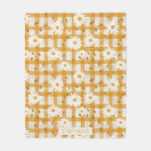 Witte Daisy Bloempatroon op Gele Gingham (2) Fleece Deken (Voorkant)