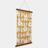 Witte Daisy Bloempatroon op Gele Gingham (2) Hangend Wandkleed (Gebogen)