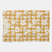 Witte Daisy Bloempatroon op Gele Gingham (2) Theedoek (Horizontaal)