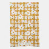 Witte Daisy Bloempatroon op Gele Gingham (2) Theedoek (Verticaal)