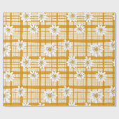 Witte Daisy Bloempatroon op Yellow Gingham Cadeaupapier (Vlak)