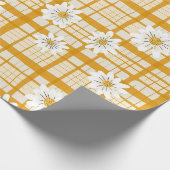 Witte Daisy Bloempatroon op Yellow Gingham Cadeaupapier (Hoek)
