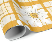 Witte Daisy Bloempatroon op Yellow Gingham Cadeaupapier (Rol Hoek)