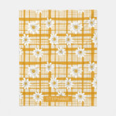 Witte Daisy Bloempatroon op Yellow Gingham Fleece Deken (Voorkant)