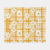 Witte Daisy Bloempatroon op Yellow Gingham Fleece Deken (Voorkant (Horizontaal))