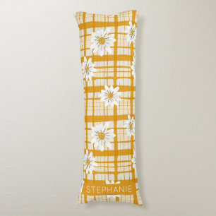Witte Daisy Bloempatroon op Yellow Gingham Lichaamskussen