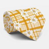 Witte Daisy Bloempatroon op Yellow Gingham Stropdas (Opgerold)