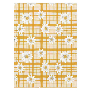 Witte Daisy Bloempatroon op Yellow Gingham Tafelkleed