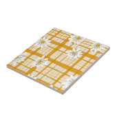 Witte Daisy Bloempatroon op Yellow Gingham Tegeltje (Zijkant)