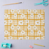 Witte Daisy Bloempatroon op Yellow Gingham Tissuepapier (Craft)