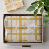 Witte Daisy Bloempatroon op Yellow Gingham Tissuepapier (Geschenk)
