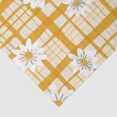 Witte Daisy Bloempatroon op Yellow Gingham Tissuepapier (Detail)