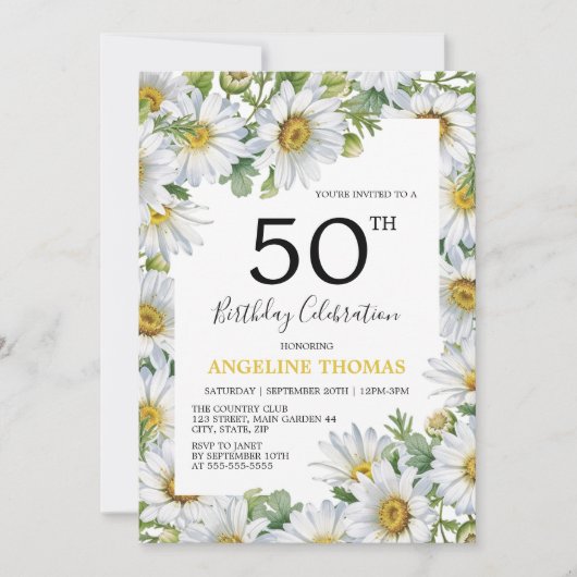  Witte Daisy Bloemrijke Verjaardag Kaart (Voorkant)