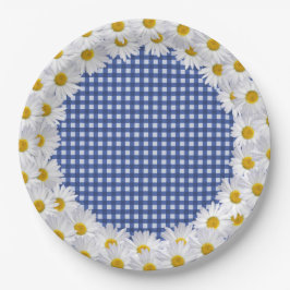 Witte Daisy Border op Gingham Papieren Bordje