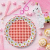 Witte Daisy Border op Gingham Papieren Bordje (Feest)