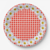 Witte Daisy Border op Gingham Papieren Bordje (Voorkant)