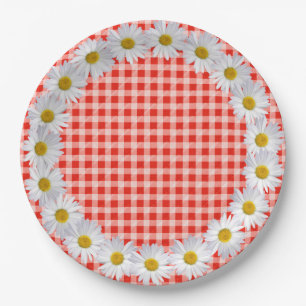 Witte Daisy Border op Gingham Papieren Bordje