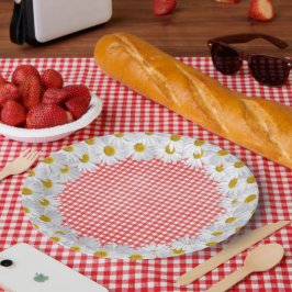 Witte Daisy Border op Gingham Papieren Bordje