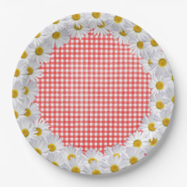 Witte Daisy Border op Gingham Papieren Bordje