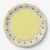 Witte Daisy Border op Gingham Papieren Bordje (Voorkant)