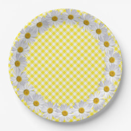 Witte Daisy Border op Gingham Papieren Bordje
