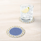 Witte Daisy Border op Gingham Ronde Kartonnen Onderzetter (Insitu)