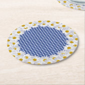 Witte Daisy Border op Gingham Ronde Kartonnen Onderzetter (Gebogen)
