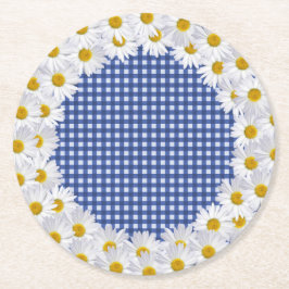 Witte Daisy Border op Gingham Ronde Kartonnen Onderzetter