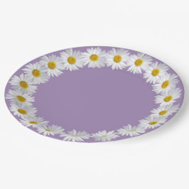Witte Daisy Border op Paarse Papieren Bordje