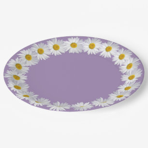 Witte Daisy Border op Paarse Papieren Bordje
