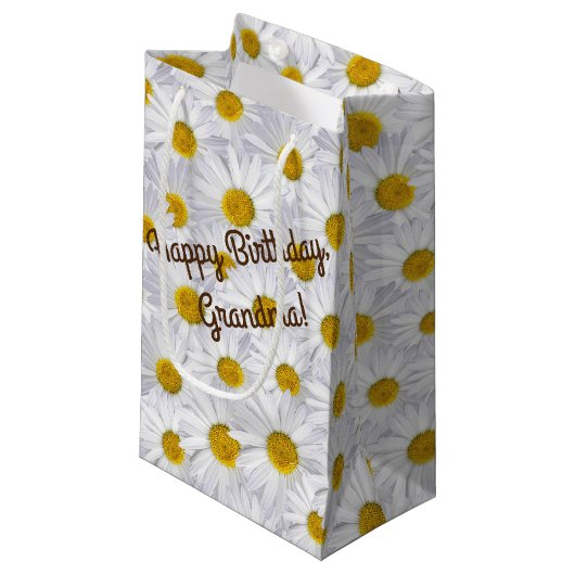 Witte Daisy collectie voor Verjaardag Klein Cadeauzakje (Voorkant Gekanteld)
