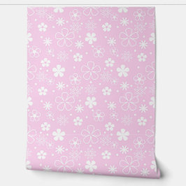 Witte Daisy Doodles op Roze Behang