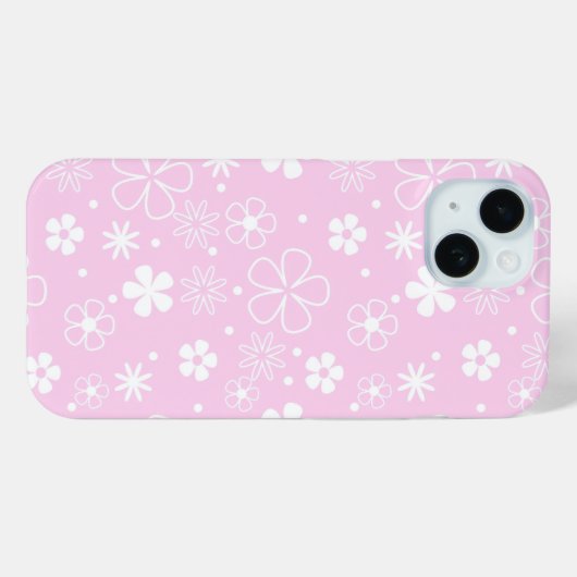 Witte Daisy Doodles op Roze Case-Mate iPhone Case (Achterkant (horizontaal))