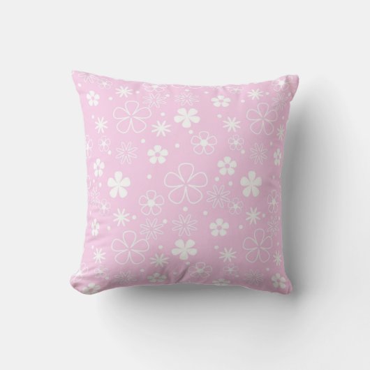 Witte Daisy Doodles op Roze Kussen (Voorkant)