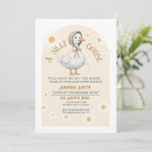 Witte Daisy en Ivoor Schattigee Goose Baby shower Kaart (Staand voorkant)