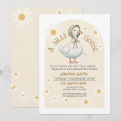Witte Daisy en Ivoor Schattigee Goose Baby shower Kaart (Voorkant / Achterkant)