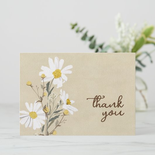 Witte Daisy Flat Dank u kaart (Staand voorkant)