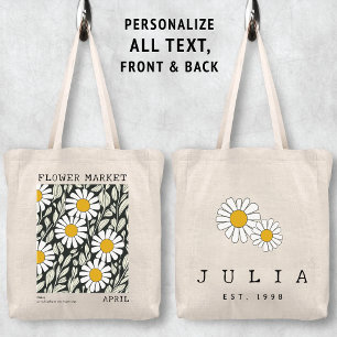 Witte Daisy Floral April Geboorte Bloem Marktnaam Tote Bag