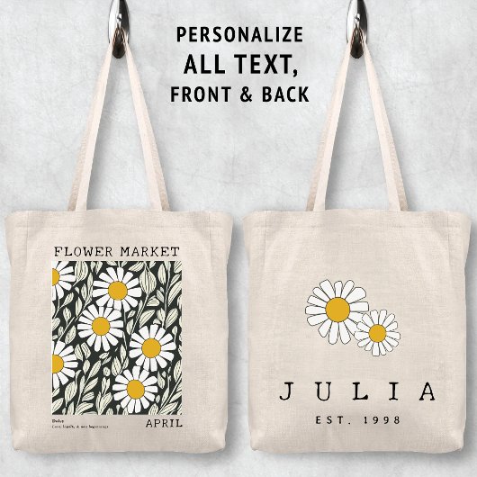 Witte Daisy Floral April Geboorte Bloem Marktnaam Tote Bag