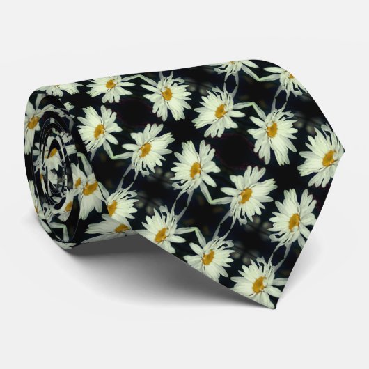 Witte Daisy Flower Abstract Klein Patroon Stropdas (Opgerold)