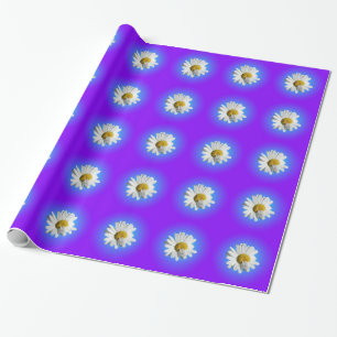 Witte Daisy Flower Floral Paarse Blauwe Gradiënt Cadeaupapier