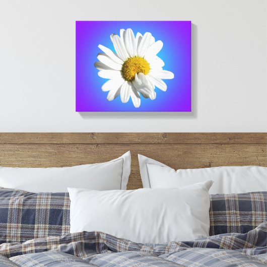 Witte Daisy Flower Floral Paarse Blauwe Gradiënt Canvas Afdruk (Insitu (Slaapkamer))