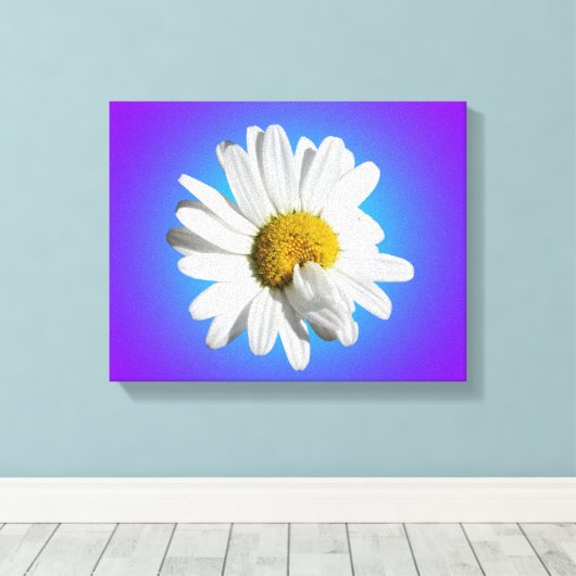 Witte Daisy Flower Floral Paarse Blauwe Gradiënt Canvas Afdruk (Insitu (Houten vloer))