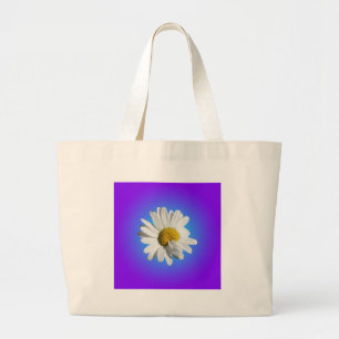 Witte Daisy Flower Floral Paarse Blauwe Gradiënt Grote Tote Bag