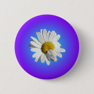 Witte Daisy Flower Floral Paarse Blauwe Gradiënt Ronde Button 5,7 Cm