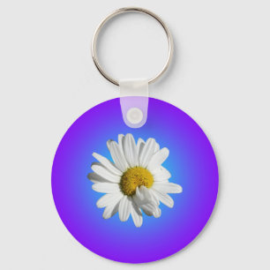 Witte Daisy Flower Floral Paarse Blauwe Gradiënt Sleutelhanger