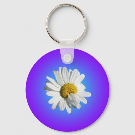 Witte Daisy Flower Floral Paarse Blauwe Gradiënt Sleutelhanger (Voorkant)