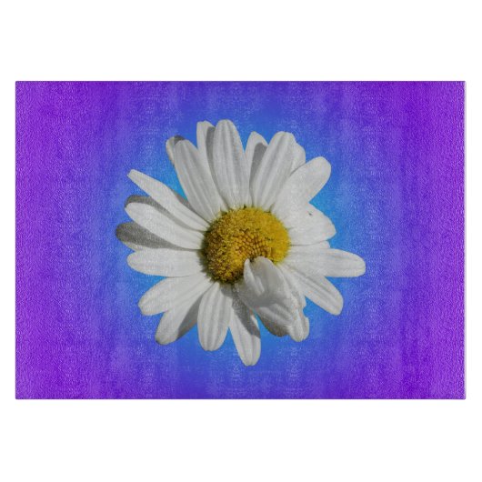 Witte Daisy Flower Floral Paarse Blauwe Gradiënt Snijplank (Voorkant)